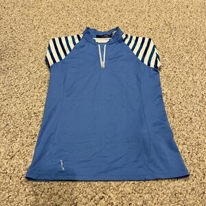 RLX Ralph Lauren Quarter Zip Pique Golf Shirt Sz XS Preppy Blue Stripe